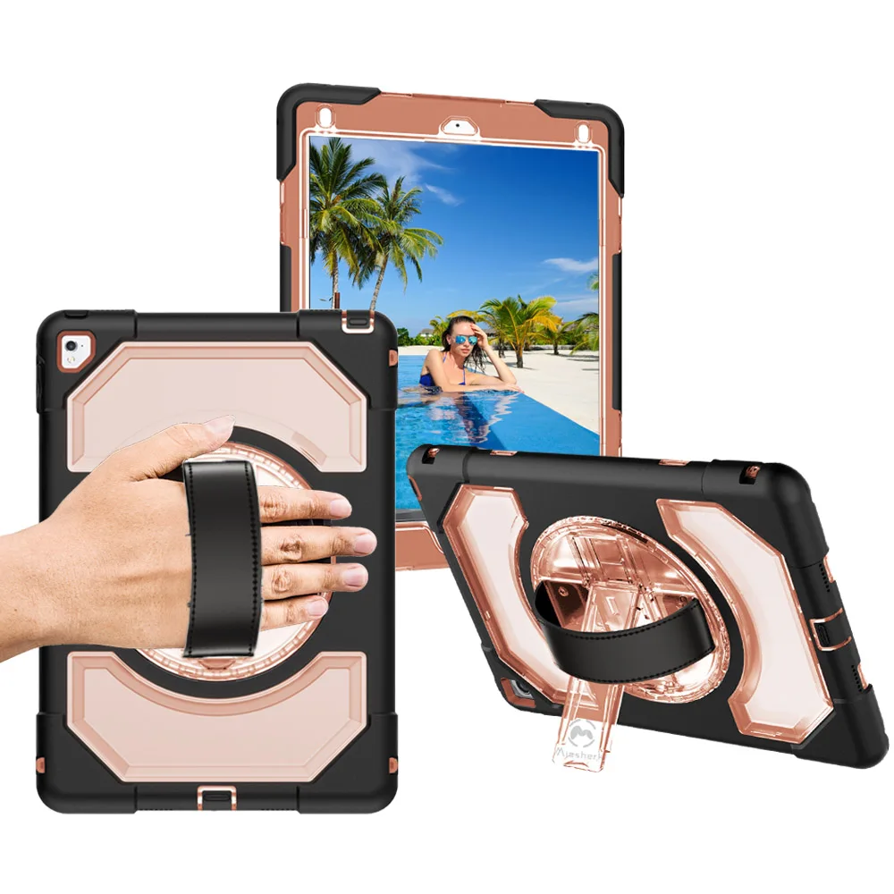 Gold Силиконовый чехол для iPad Pro 9,7 для планшета, задняя крышка для iPad Air 2, вращающаяся на 360 кожаная ручка, защитный плечевой ремень FHL01 - Цвет: Gold
