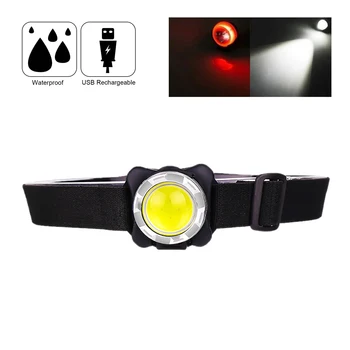 

New Mini COB Headlamp LED 3000LM USB Rechargeable Waterproof Headlight Aluminum Alloy White Red Lighting with Built-in Battery