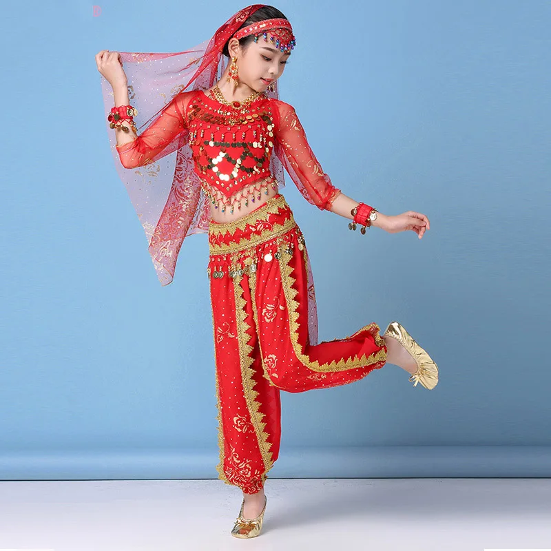 Для девочек Профессиональный Bellydance костюм костюмы для восточных танцев Детская одежда в индийском стиле, наряды для танца живота экзотических танцев DN3548