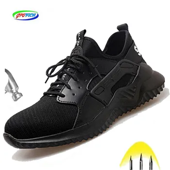 melhor Sapatas De Trabalho De Segurança Botas Para Homens De Pouco Peso Sapatos De Trabalho De Dedo Do Pé De Aço Masculino Anti-esmagamento Tênis De Segurança De Construção Mais Tamanho