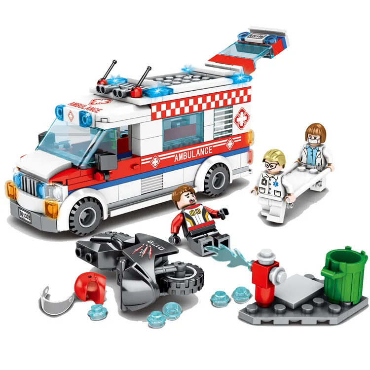 

601303 City Series Street View Ambulances Truck Car Motorcycle DIY Model Educational Building Blocks Toy for Children Gift