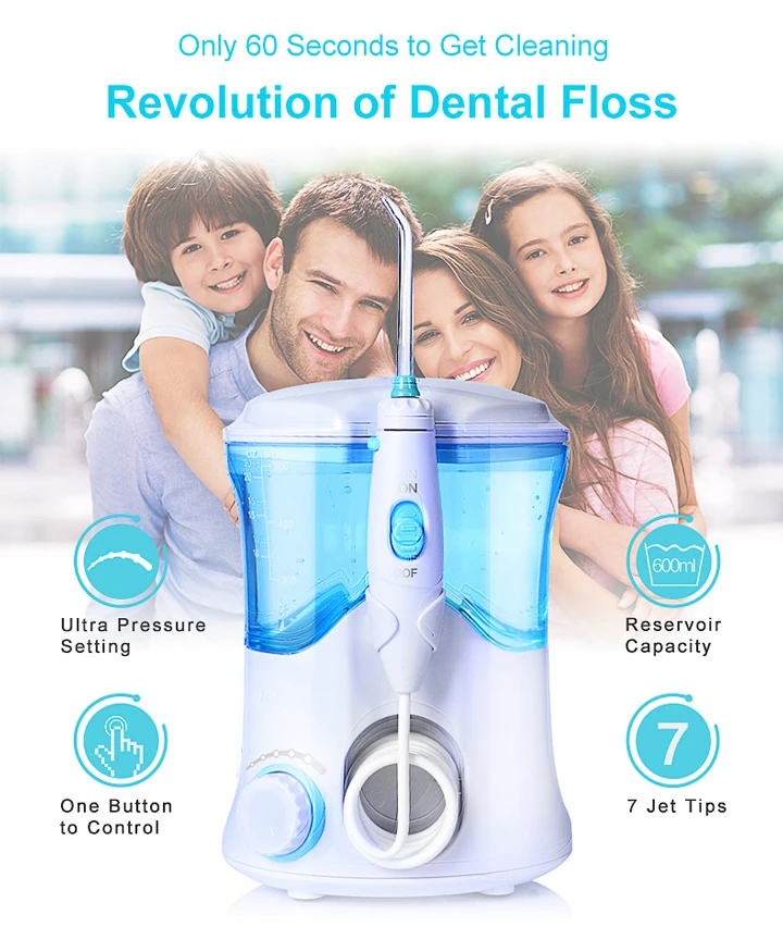 TINTON LIFE-169 FDA Water Flosser With 7 Tips Electric Oral Irrigator Dental Flosser 600ml Capacity Oral Hygiene For Family