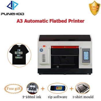 

punehod a3 flatbed printer 6 Color CMYKWW Digital Garment T-shirt Printer mini DTG printer with 5*100ml free ink