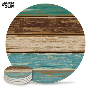 

4/6/8 PCS Retro Wood Grain Texture Placemat Ceramic Drink Coasters Table Decoration Kitchen Accessories Absorbent Moisture