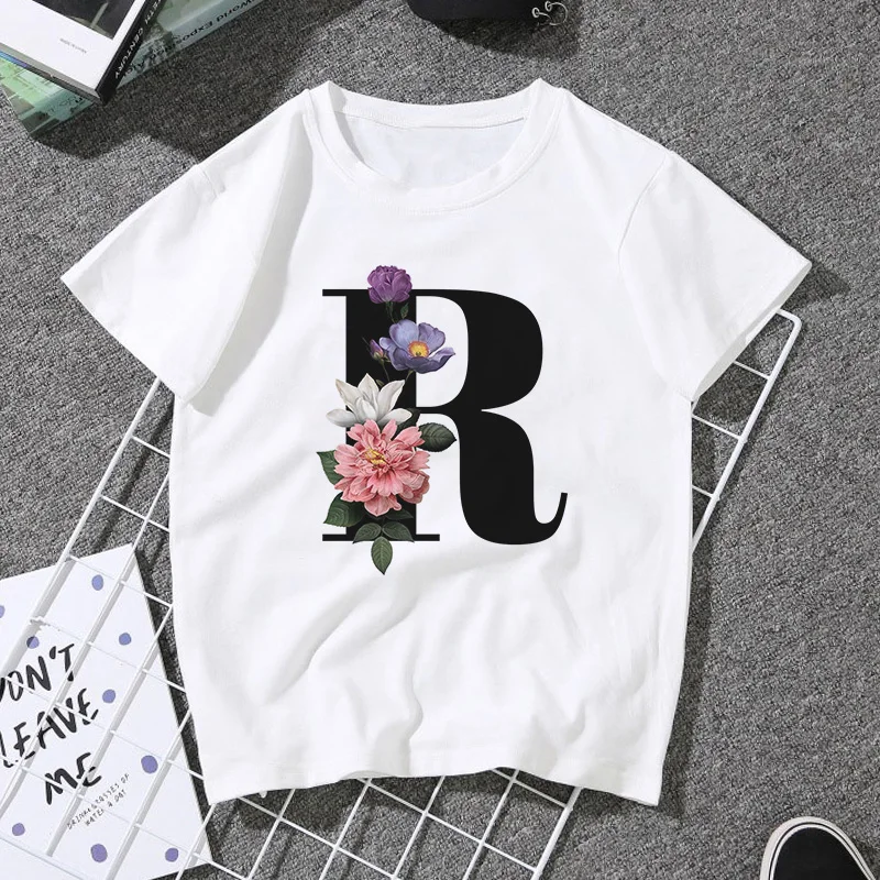 A B C D E English Alphabet Print T Shirt Women 2020 New Summer Couples Lovers Female T-Shirt Harajuku Casual White Tops Tshirt