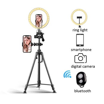 Trípode para cámara de teléfono extensible con Bluetooth, anillo de luz para Selfie con trípode para vídeo en vivo con soporte para teléfono