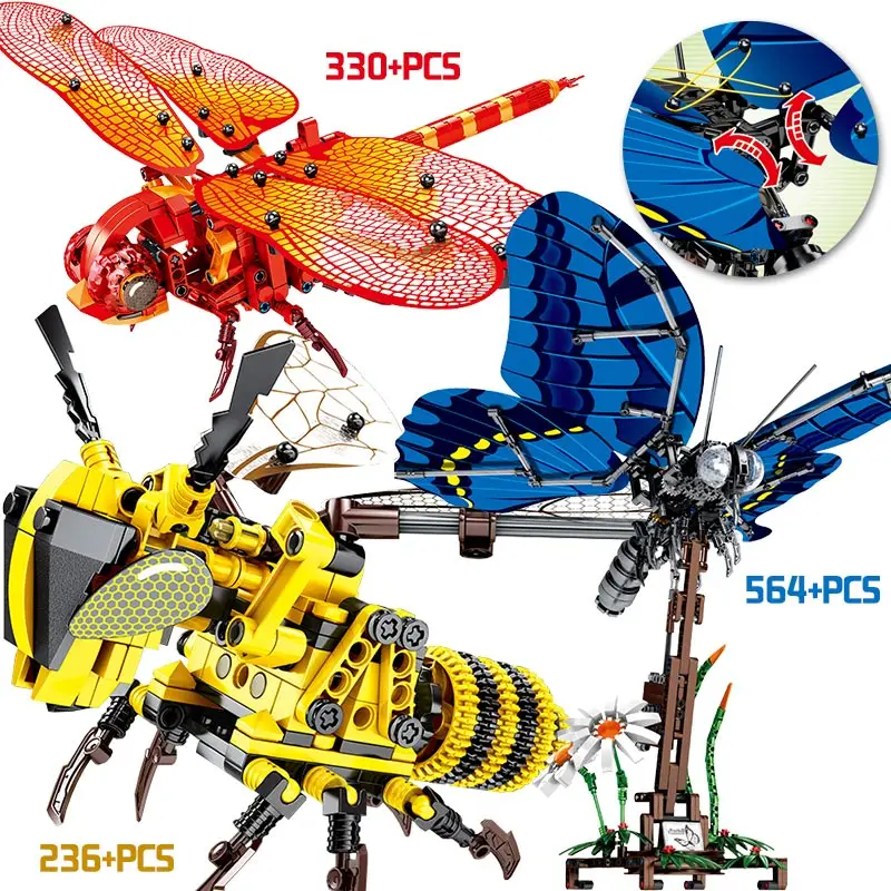 

Simulated insect Butterfly Bee Dragonfly Building Blocks Compatible legoing Technic City DIY Educational bricks toys for kids