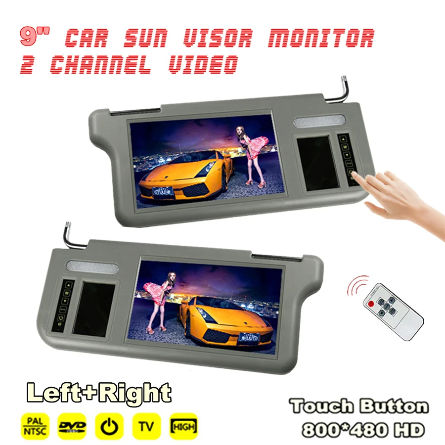 

9" (Left+Right) Car 2 Channel Video Sunvisor Rear View Mirror Screen Lcd Monitor For DVD/VCD/GPS/TV Input Signal Rearview Camera