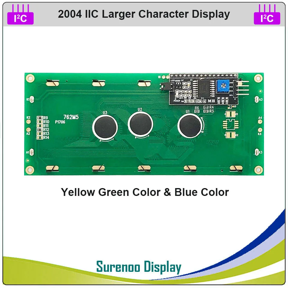 Последовательный IIC / I2C TWI 2004 204 20*4 большой символьный ЖК модуль дисплей желтый