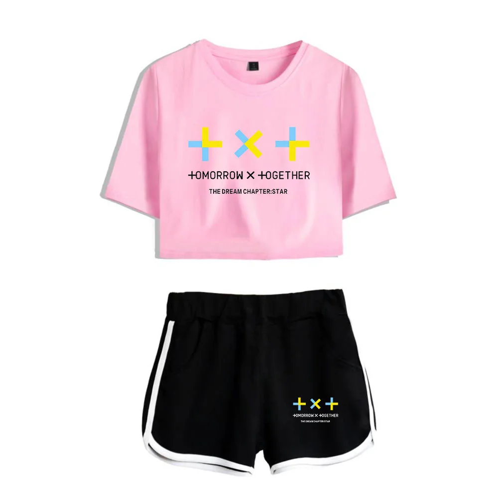 pink3 Новые KPOP TXT Together укороченные футболки костюм женский дропшиппинг - Цвет: pink3
