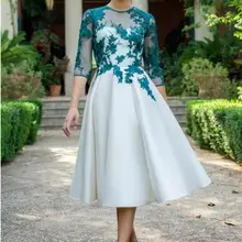 Винтажный Охотник 3/4 длинный рукав а линия отвесная шея аппликации полые с открытой спиной, до середины икры коктейльные платья для выпускного