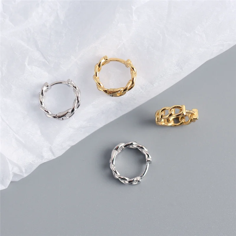 WANTME Real 100% 925 Sterling Silver Punk Hip-Hop Cuba Chain Gothic Studs Earrings for Fashion Women Jewelry Accessories 2020