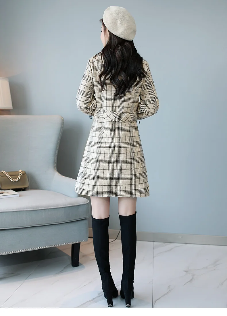 Plaid Trench Coat Women's Mid-length Autumn New Style WOMEN'S Dress Spring And Autumn Korean-style Slim Fit Elegant Fashion