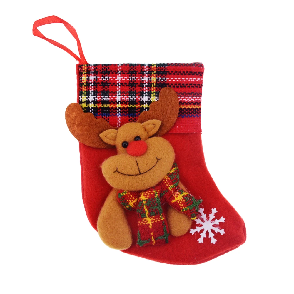 1PCS Christmas Stockings Hanging Christmas Tree Decoration Ornaments New Year Candy Bag Gifts Socks Stocking Xmas Ornament - Цвет: Deer red sock