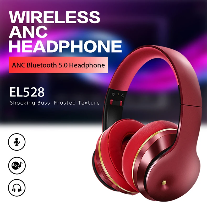 

ANC Bluetooth Headphones Active Noise Cancelling Wireless Headset Foldable Hifi Deep Bass Earphones with Microphone for Music