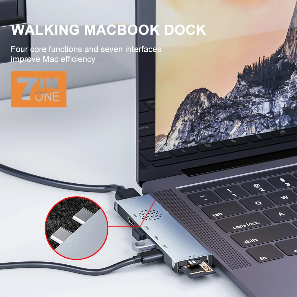 Usb C хаб 7 в 1 для Macbook Pro с 4K @ 30 Гц HDMI 10 Гбит/с USB 60 Вт PD SD/TF кардридерами