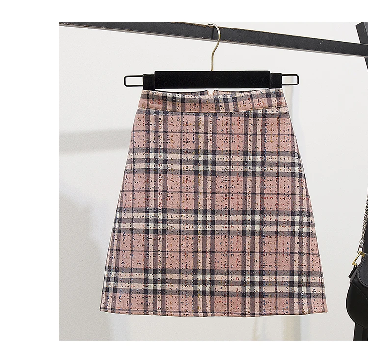 Осень-зима, корейский милый комплект из двух предметов, пуловер, свитер и высокая талия, а-силуэт, облегающая бедра, комплект с клетчатой юбкой, женская одежда