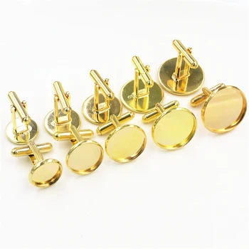 

10pcs/ Lot 12mm,14mm,16mm,18mm,20mm, Gold Colors Plated Copper Cufflink Base Cuff Link Settings Cabochon Cameo Base