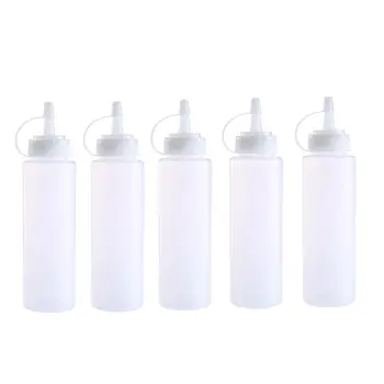 

A set of 5 sizes 8 oz plastic Squeeze sauce bottle for homemade ketchup and restaurant, mustard, mayonnaise
