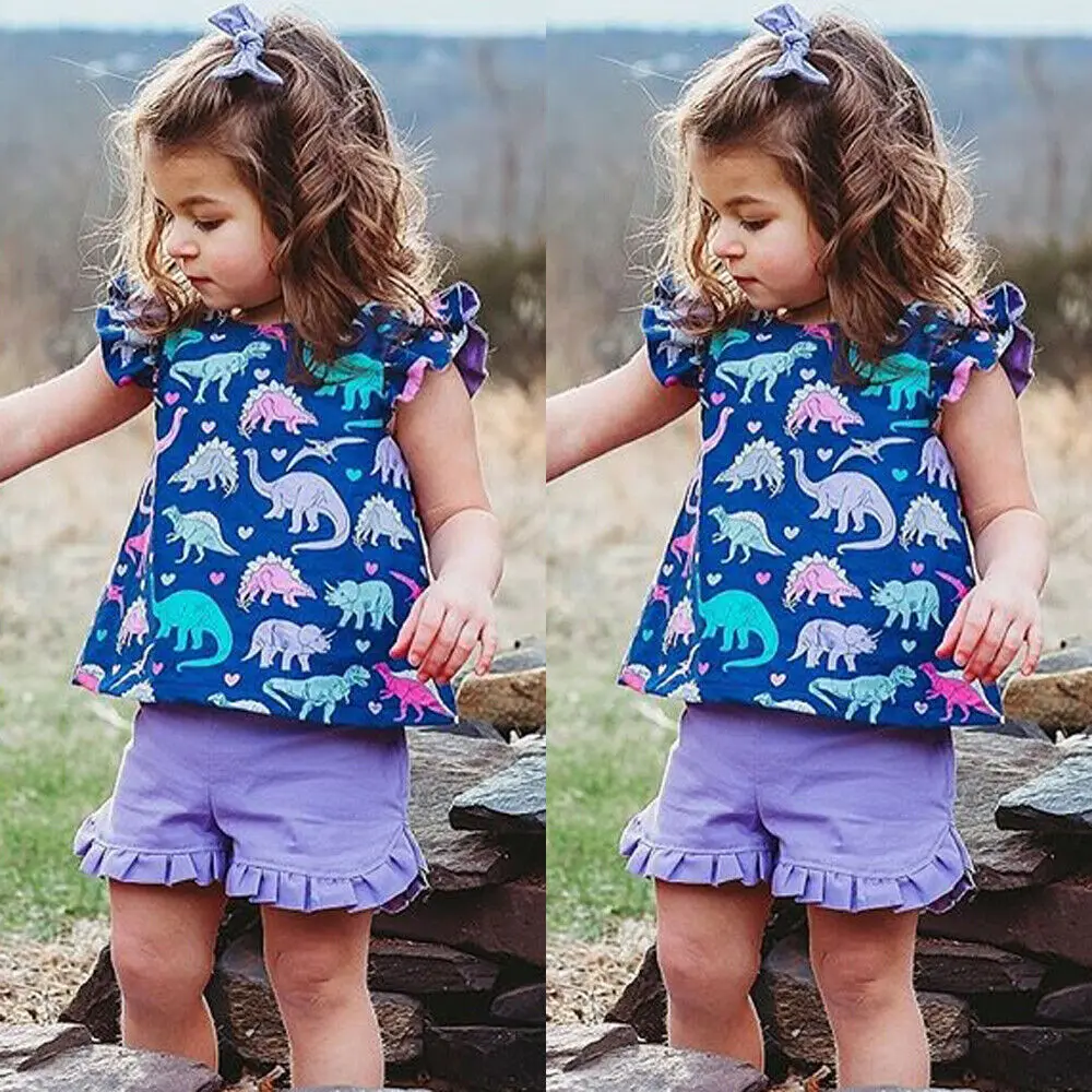 

FOCUSNORM Toddler Kids Baby Girl Clothes Summer 2pcs Dinosaur Tops T-Shirt Short Pants Adorable Outfits Clothes Set 1-4Years