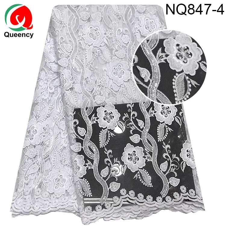 NQ847 красивый цветочный дизайн африканская серия кружева для свадебных платьев Нигерийский Африканский Тюль Блестки белая кружевная ткань