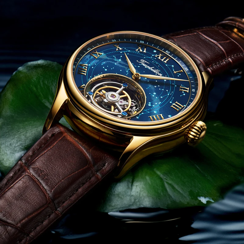 Guanqin Tourbillon механические часы для мужчин Скелет бренд Роскошные Водонепроницаемые кожаные часы Relogio Masculino