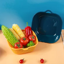 

New 6-piece Drain Basket Plastic Vegetable Washing Basket Wash Basin Household Kitchen Washing Box Wash Fruit Blue TLSM