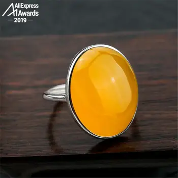 

10*14mm 6.18 Sale S925 Sterling Silver Ukraine Amber Rings Exaggerated Rings health rich lithuania Retro Handmade