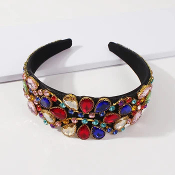 

Baroque Rhinestone Headband Women Fashion Red Blue Crystal Hairband Palace Luxury Hair Hoop For Party Wedding Hair Accessories