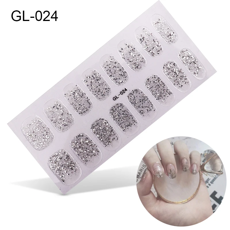 GL-024 Lamemoria, 16 типсов, для дизайна ногтей, полное покрытие, самоклеющиеся наклейки, Переводные обертывания, водонепроницаемые сверкающие наклейки для ногтей, наклейки для маникюра - Цвет: GL-024