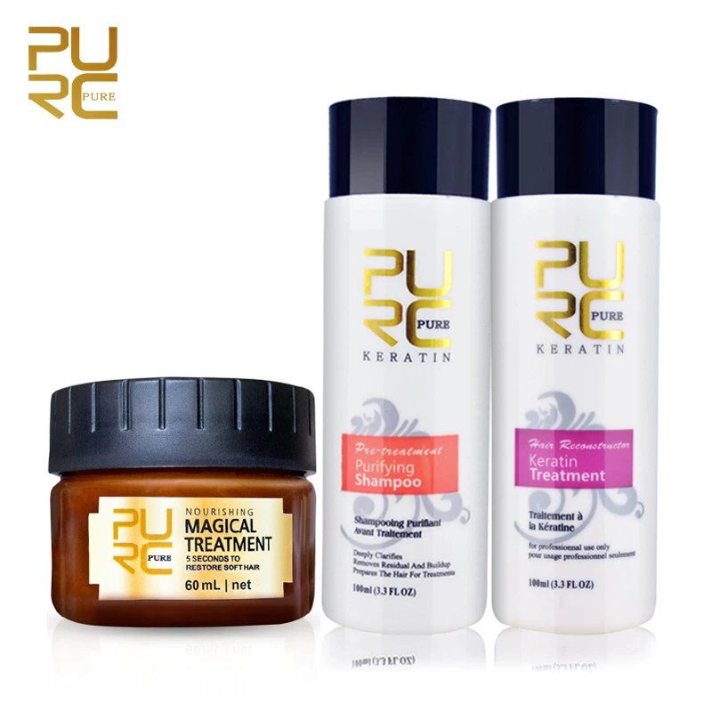 PURC Keratin Hair Treatment Magical Hair Mask and Purifying Shampoo Set Repair Damaged Smoothing Straightening Care Product