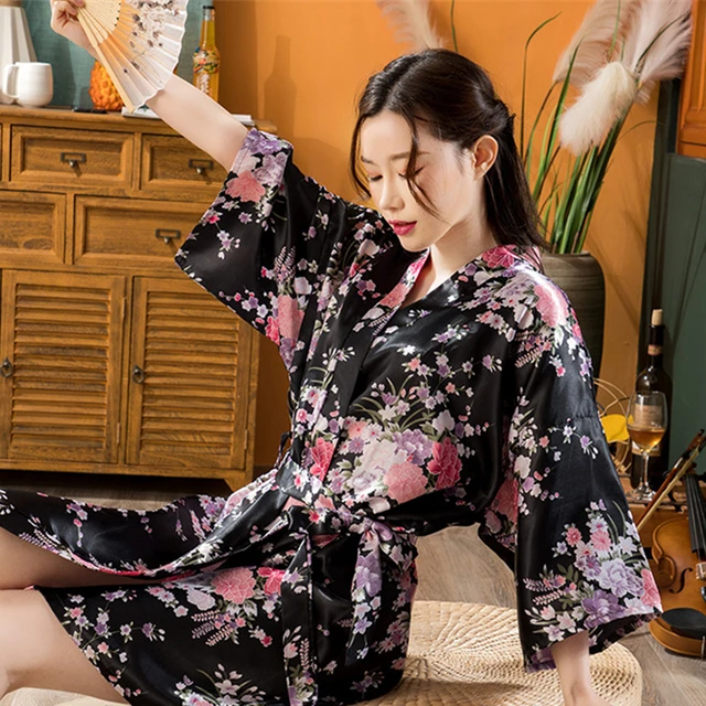 Dropship Sexy Kimono Nightgown Yukata For Woman Japanese Floral Fashion  Yakata Cardigan Haori Silk Sleepwear Leisure Wear Pajamas Dress to Sell  Online at a Lower Price