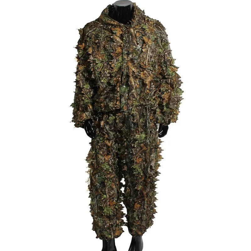 

Hunting Ghillie Suits Set Latest 3D Maple Leaf Printed Linen Hunting Clothes Laser Stereo Version Top And Shorts Set ZY01