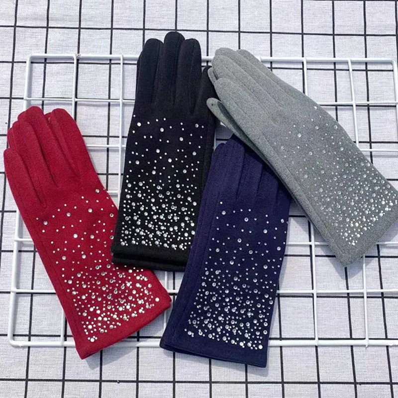 Женские перчатки стразы винтажные зимние с закрытыми пальцами для сенсорного