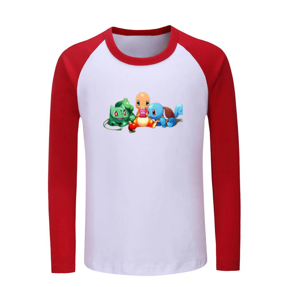 Милые детские футболки с рисунком Pokemon Charmander Bulbasaur покебол Сквиртл Детские футболки с графическим принтом топы с длинными рукавами для мальчиков и девочек - Цвет: JeKCR009C