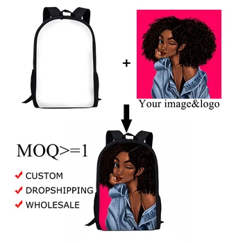 

HYCOOL Children School Bags African Backpack Cartoon Afro Black Girl With Glasses Print Kids Student Custom Book Bag Rucksack