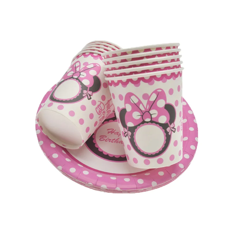 Cartoon Minnie Mouse birthday party decorations kids Disposable tableware Plates Cups Baby Shower Birthday Party Supplies - Цвет: 20pcs A set