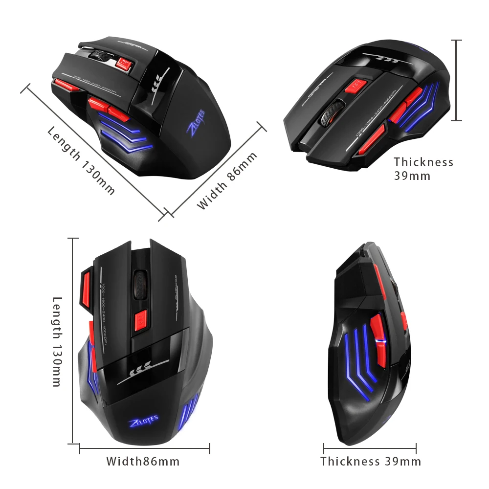 Беспроводная оптическая игровая мышь ZELOTES F14 4000 DPI 7 кнопок 2 4 ГГц|Мыши| |