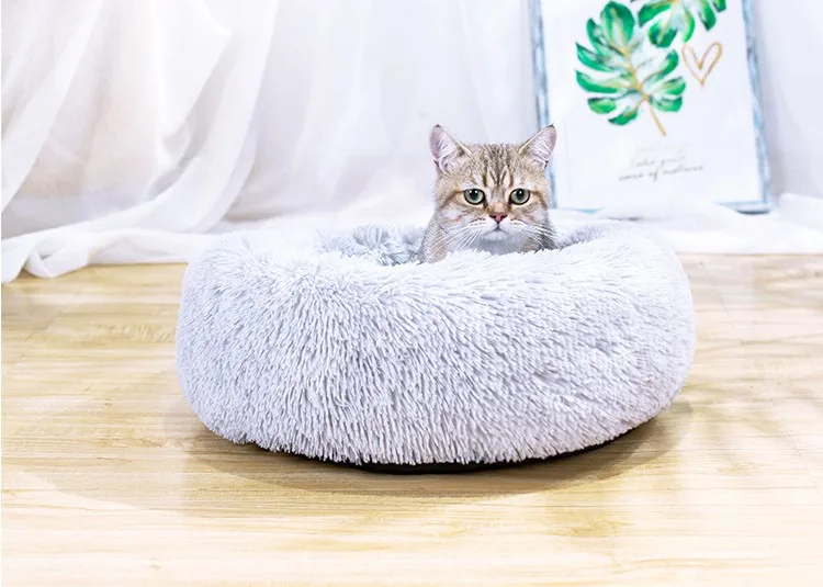 Круглая плюшевая кошка гнездо дом мягкая длинная плюшевая кошка кровать питомник собака кровать маленькая собака Лежанка для котов зимняя теплая Лежанка коврик для щенка