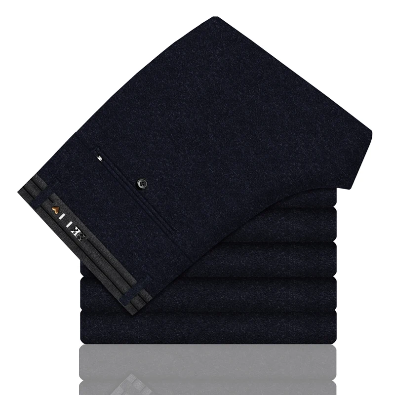 Осень и зима новые мужские плотные повседневные брюки бизнес мода Slim Fit Брюки брендовые черные темно-серые - Цвет: Синий