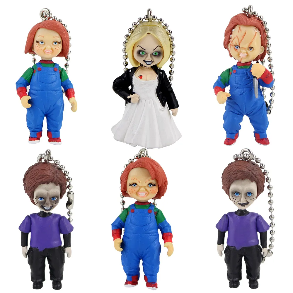 6pcs/set Neca Figure Horror Movie Childs Play Chucky Bride Of Chucky and Son Doll Keyring Keychain Pendant Figure Model Gifts Toy - Action Figures