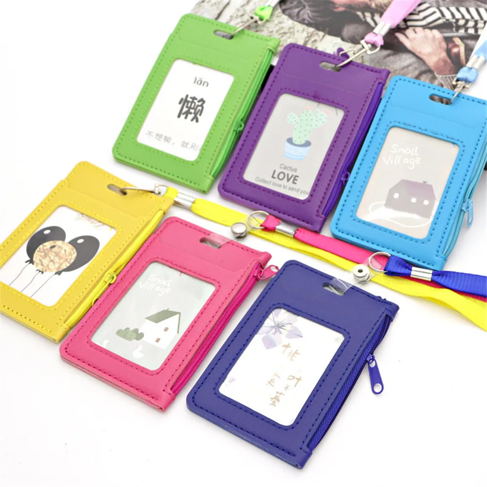 Unisex Pu Leather Id Credit Bank Card Holder Kids Students Bus Card Case Lanyard Male Visit Door Identity Badge Cards Cover wallet card holder,card holder,credit card holder,card wallet,id card holder,id card case,wallet card bag,document card wallet