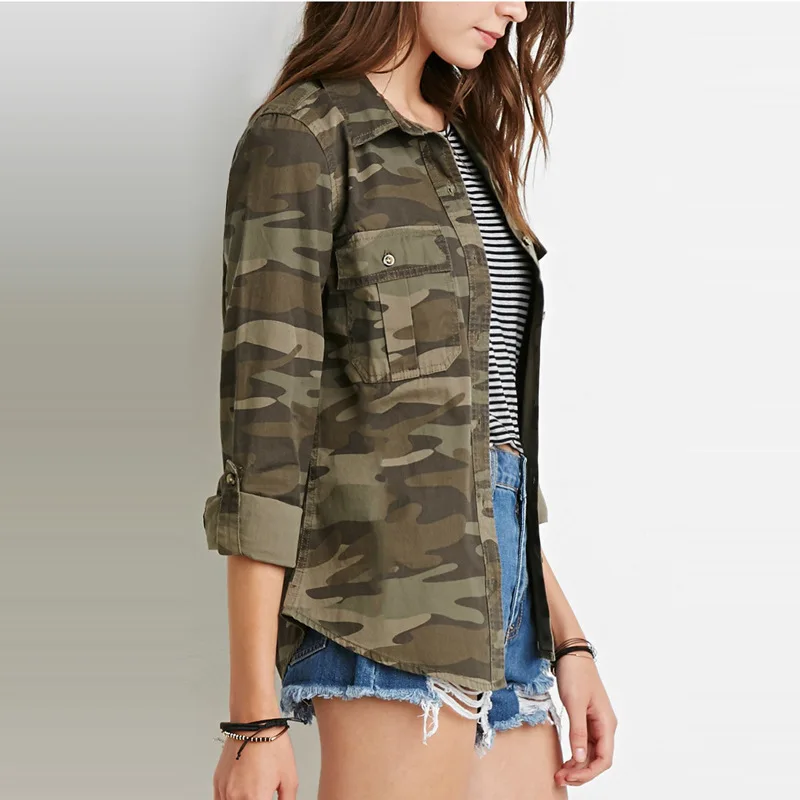 

Haoduoyi Spring And Summer New Style European And American Streets Military Style Camouflage Double Pocket Simplicity Slim Fit W