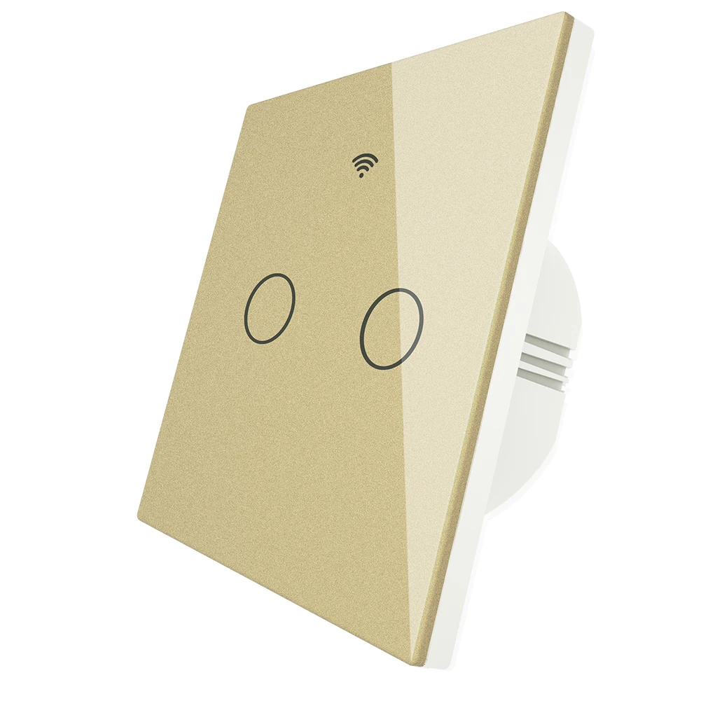 2 Gang Switch Gold WiFi смарт-Стекло Панель светильник переключатель приложение Tuya дистанционного Управление работать с Alexa Echo Google Home RF433 ЕС Тип сенсорный экран 1/2/3 - Цвет: 2 Gang Switch Gold