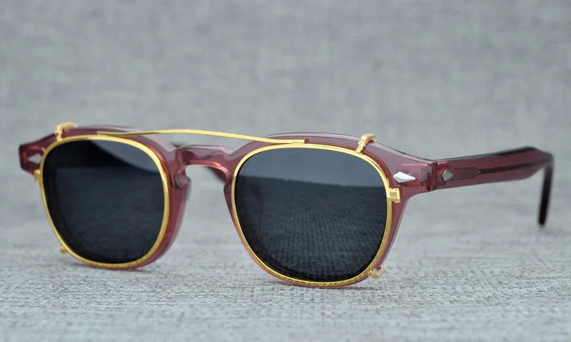 Поляризационные солнцезащитные очки на застежке для мужчин и женщин, фирменный дизайн, Ретро стиль, Винтажные Солнцезащитные очки, UV400, квадратные оптические оправы по рецепту - Цвет линз: Purple