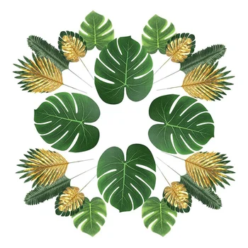 

66 Pieces 6 Kinds Artificial Palm Leaves with Faux Leaves Stems Tropical Plant Simulation Leaves for Hawaiian Luau Party Jungle