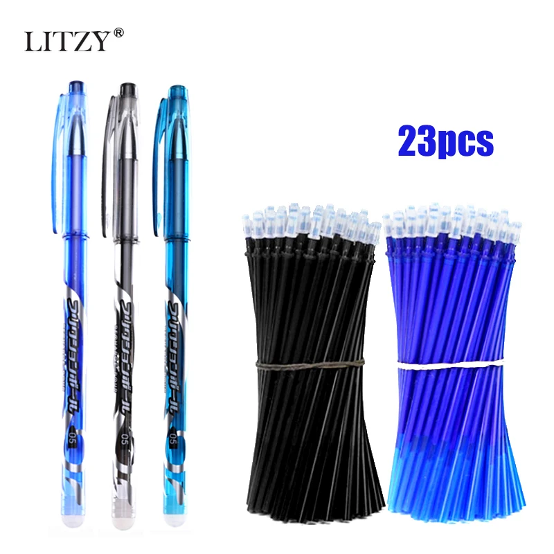 

3+20Pcs Erasable Pen Refill Set Washable Handle Rod Gel Pen 0.5mm Blue/Black Ink Pens School Office Writing Stationery Tool Gift
