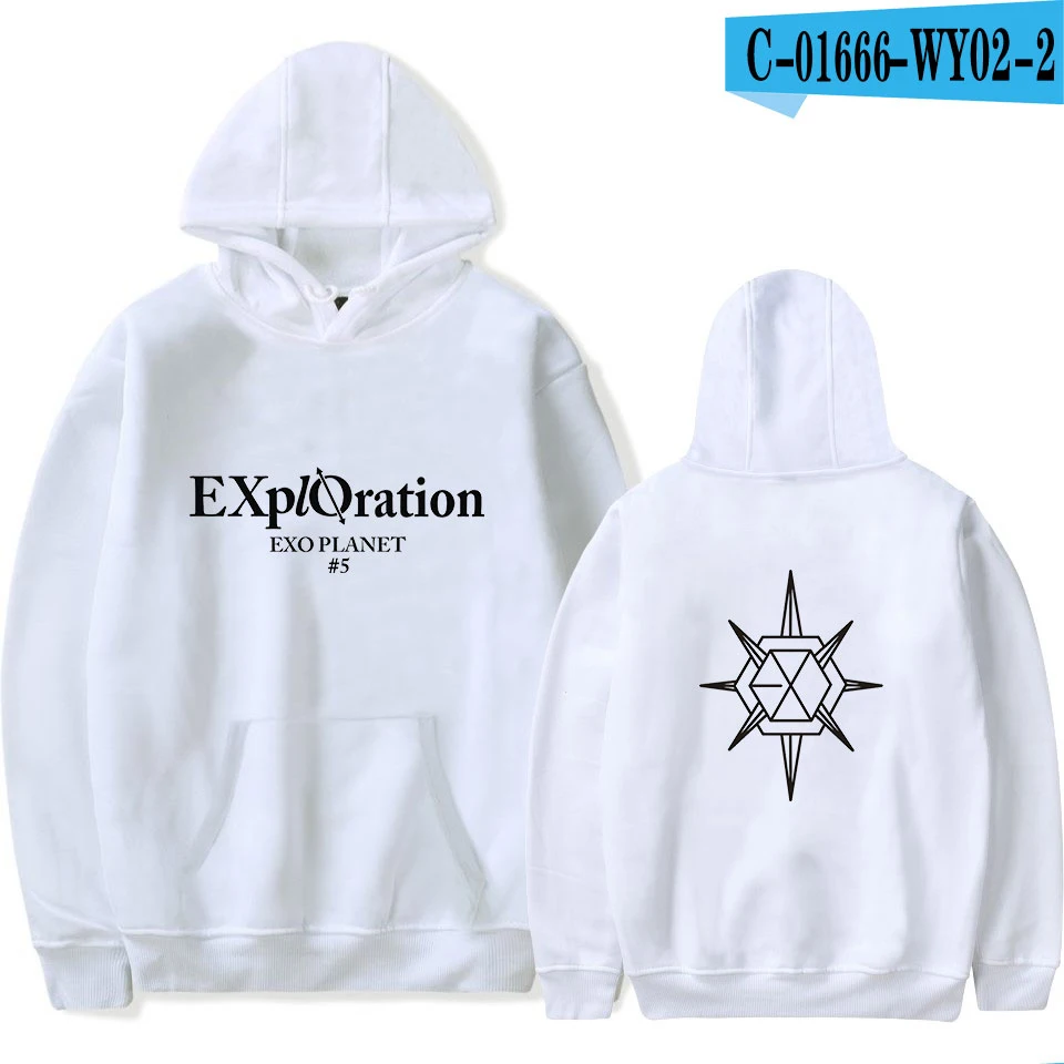 Kpop EXO/женские толстовки высокого качества, модные, розовые, красные, белые, черные, хлопковые повседневные толстовки с принтом EXO для девочек - Цвет: white