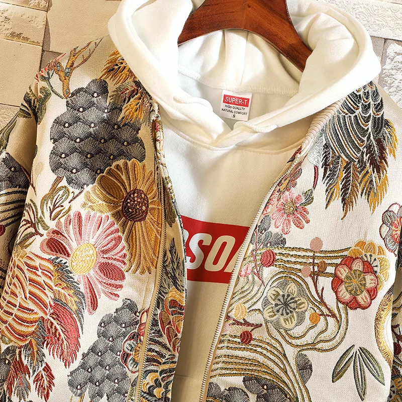 

2019 Autumn And Winter New Style Retro Chinese-style Crane Embroidery Jacket Men's Slim Fit Large Size Coat Popular Brand Casual