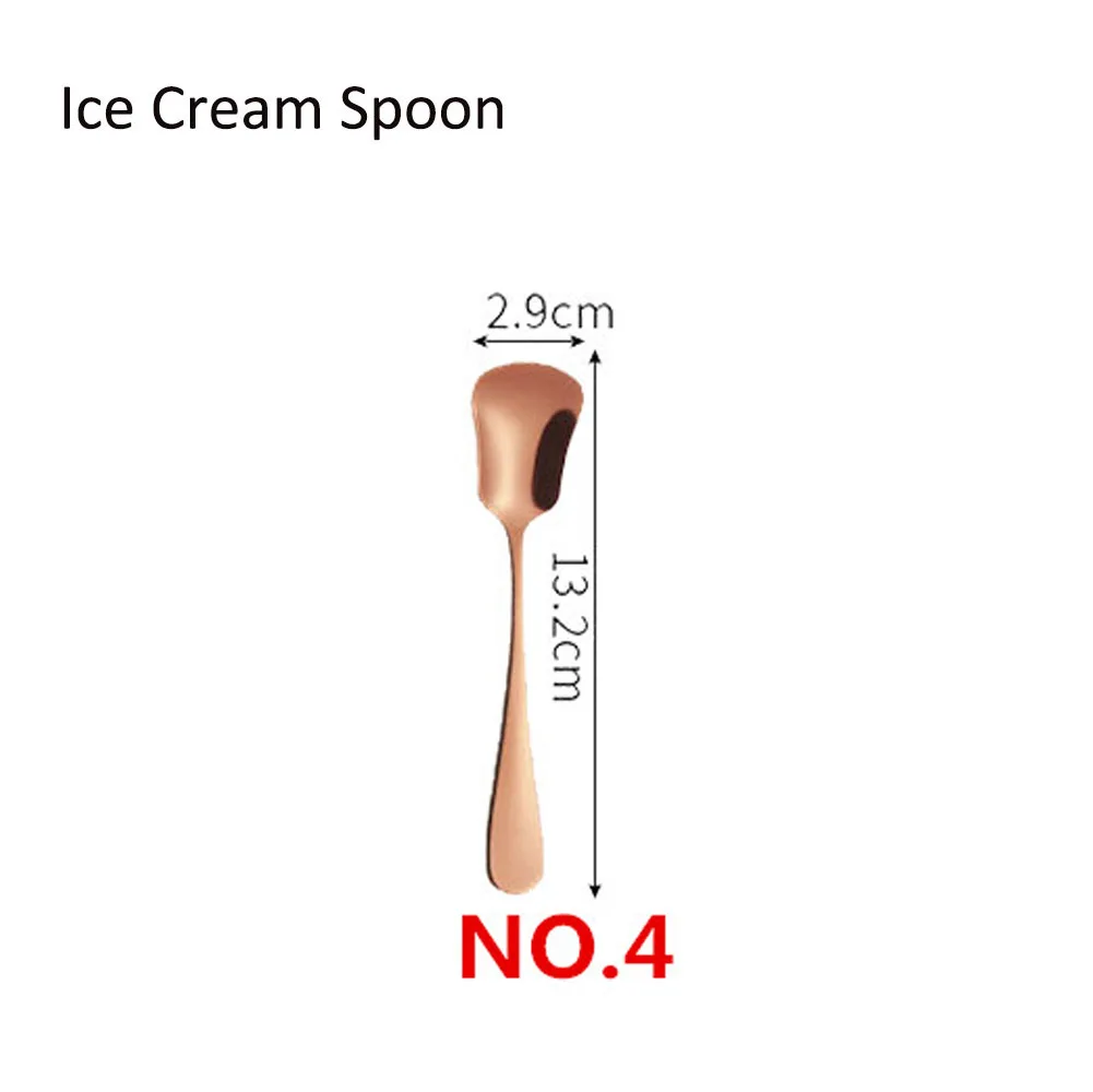 NO.4 Ice Cream Spoon Набор посуды из розового золота, Свадебный розовый набор столовых приборов для путешествий, столовые приборы из нержавеющей стали, медный столовый нож, вилка, ложки, столовое серебро - Цвет: NO.4 Ice Cream Spoon